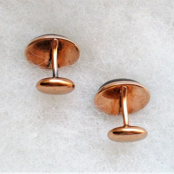 Antique Art Deco Solid 14K Rose Pink Gold Red Garnet Cabochon Cufflinks